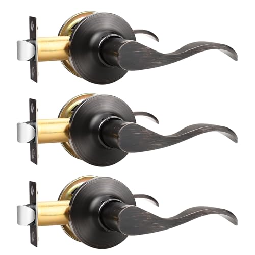 GOBEKOR Passage Door Levers - Oil Rubbed Bronze Interior Door Handles for Hall Closet - Modern Keyless Closet Door Locks Hardware, 3 Pack - Image 1
