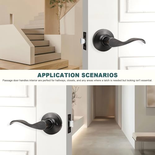 GOBEKOR Passage Door Levers - Oil Rubbed Bronze Interior Door Handles for Hall Closet - Modern Keyless Closet Door Locks Hardware, 3 Pack - Image 4