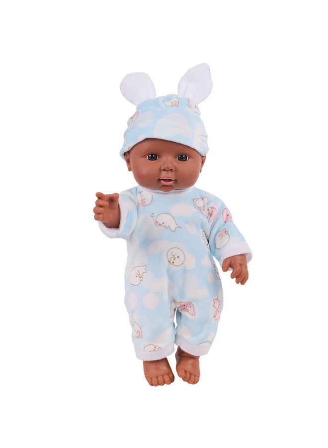 Enamel Doll Baby Simulation Talking Doll Soft Plastic Washable Toy Dolls House Play Set-Color:Blue Short Velvet Bunny African Doll-Height:30cm No Pronunciation Box On The Back - Image 1