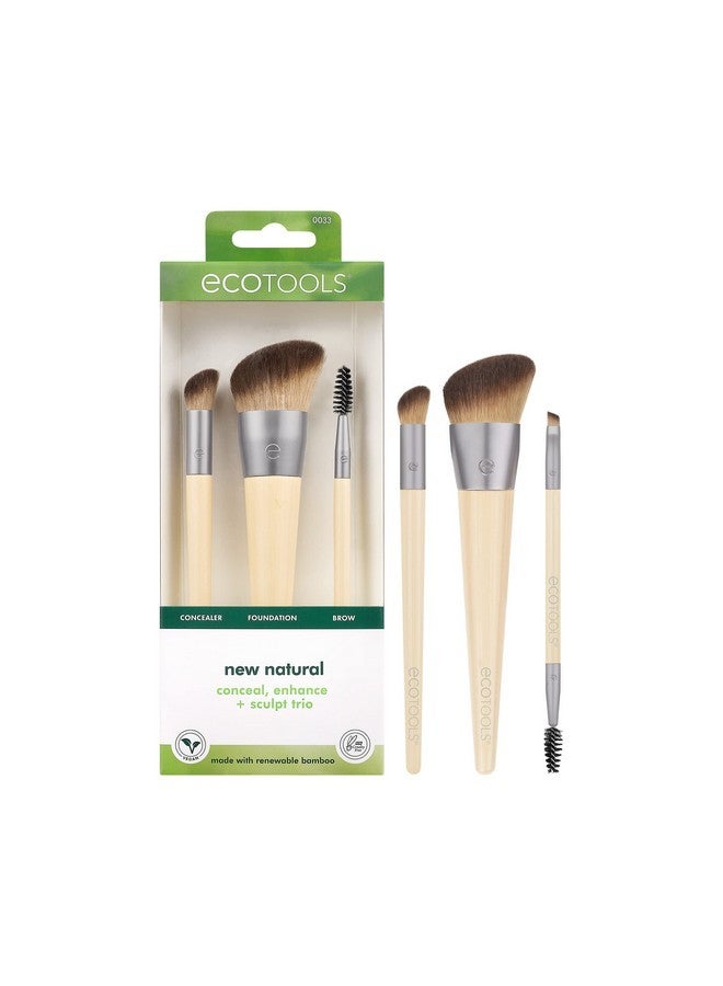 Ecotools New Natural Conceal, Enhance, & Sculpt Trio, Makeup Brushes For Foundation, Concealer, & Brows, Dense, Synthetic Bristles For Sculpting Face, Vegan & Cruelty-Free, 3 Piece Set - Image 1
