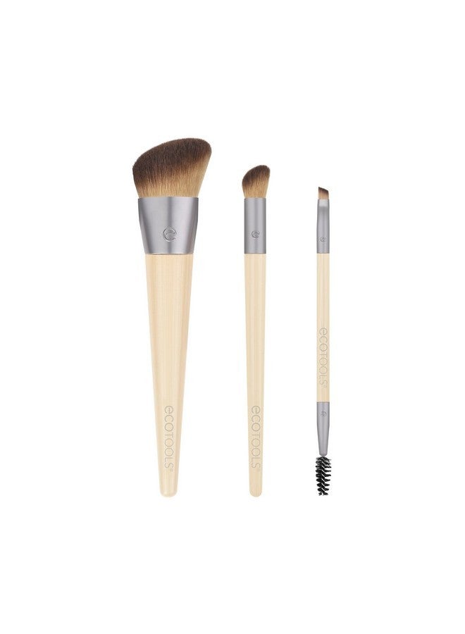 Ecotools New Natural Conceal, Enhance, & Sculpt Trio, Makeup Brushes For Foundation, Concealer, & Brows, Dense, Synthetic Bristles For Sculpting Face, Vegan & Cruelty-Free, 3 Piece Set - Image 2