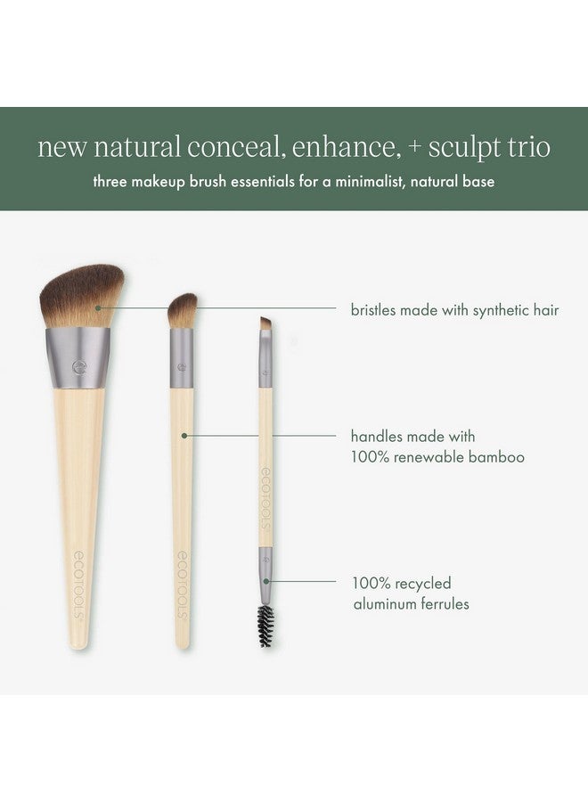 Ecotools New Natural Conceal, Enhance, & Sculpt Trio, Makeup Brushes For Foundation, Concealer, & Brows, Dense, Synthetic Bristles For Sculpting Face, Vegan & Cruelty-Free, 3 Piece Set - Image 3