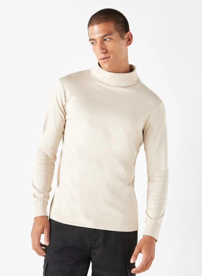 Solid Turtle Neck T-shirt with Long Sleeves