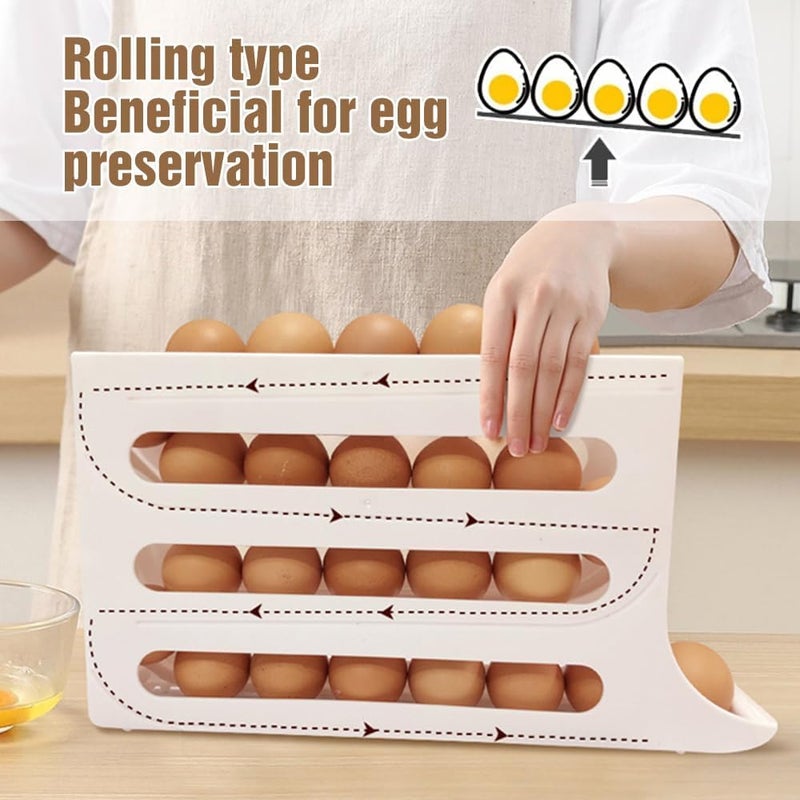 Egg Holder for Refrigerator, Automatic Rotating Refrigerator Egg Organizer, 4 Tiers, Large Capacity Egg Dispenser for 30 Eggs, Space Saving Egg Holder Rack for Refrigerator Kitchen Cabinet - Image 3
