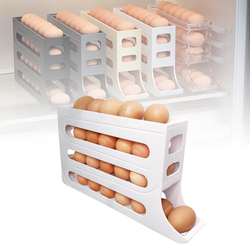 Egg Holder for Refrigerator, Automatic Rotating Refrigerator Egg Organizer, 4 Tiers, Large Capacity Egg Dispenser for 30 Eggs, Space Saving Egg Holder Rack for Refrigerator Kitchen Cabinet - Image 1