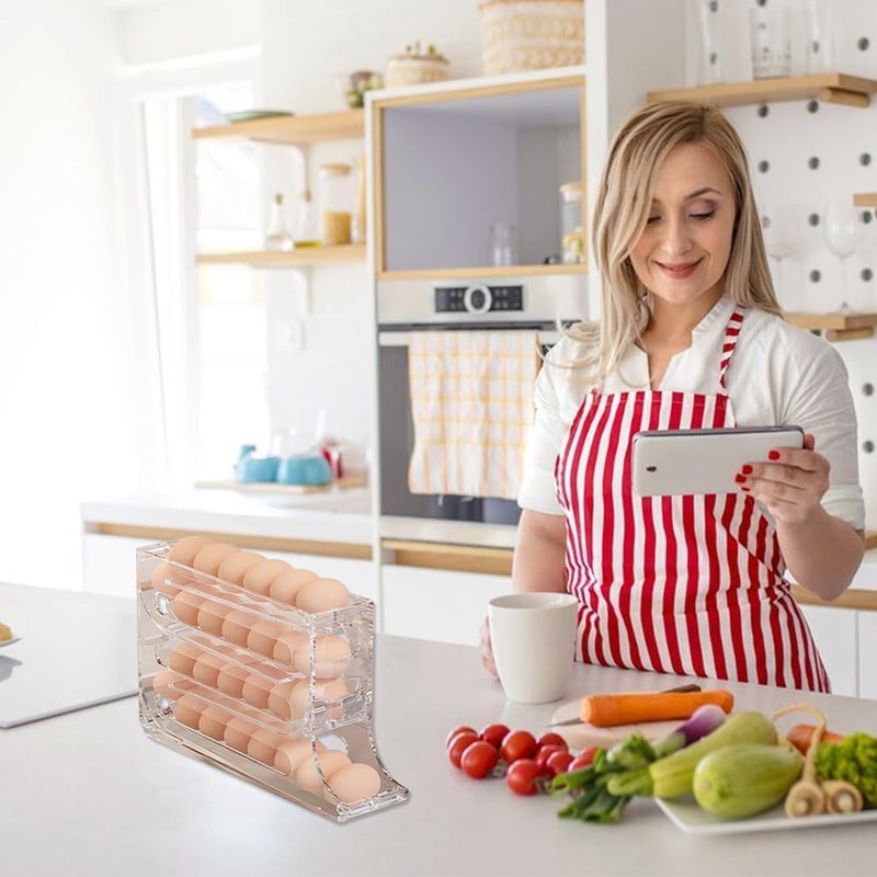 Egg Holder for Refrigerator, Automatic Rotating Refrigerator Egg Organizer, 4 Tiers, Large Capacity Egg Dispenser for 30 Eggs, Space Saving Egg Holder Rack for Refrigerator Kitchen Cabinet - Image 2