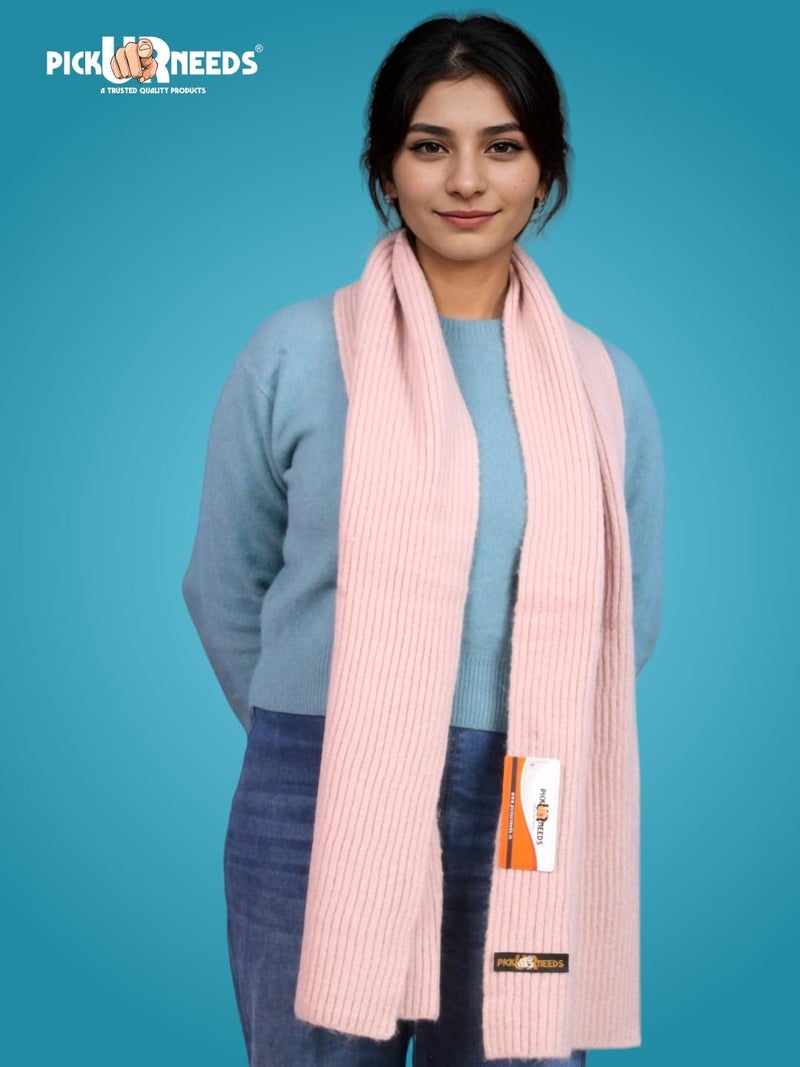 Pick Ur Needs Ultra Soft Ribbed Knit Muffler for Women Warm Winter Woolen Scarf Cozy Lightweight Neck Warmer for Casual & Outdoor Use (Pink) - Image 5