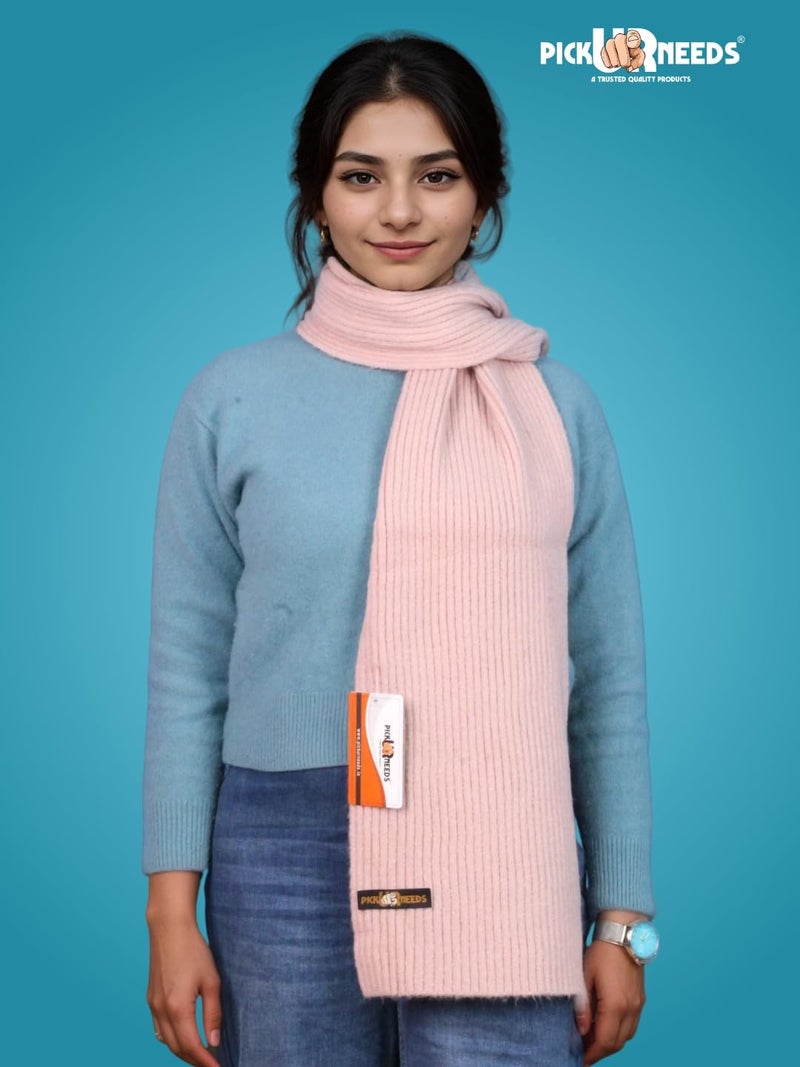 Pick Ur Needs Ultra Soft Ribbed Knit Muffler for Women Warm Winter Woolen Scarf Cozy Lightweight Neck Warmer for Casual & Outdoor Use (Pink) - Image 4