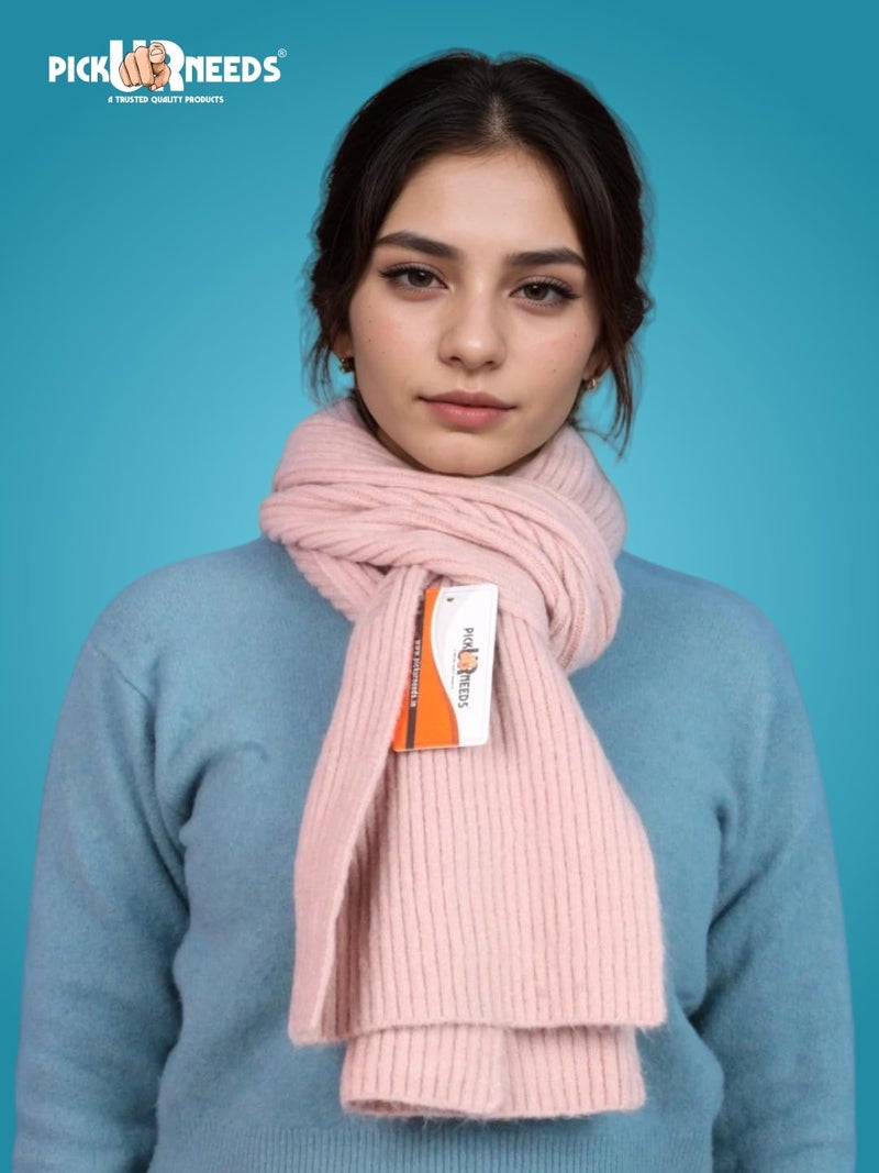 Pick Ur Needs Ultra Soft Ribbed Knit Muffler for Women Warm Winter Woolen Scarf Cozy Lightweight Neck Warmer for Casual & Outdoor Use (Pink) - Image 2