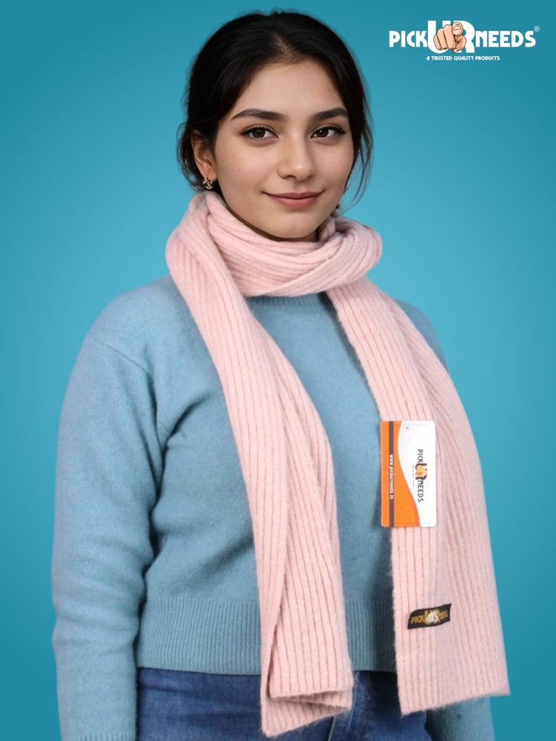 Pick Ur Needs Ultra Soft Ribbed Knit Muffler for Women Warm Winter Woolen Scarf Cozy Lightweight Neck Warmer for Casual & Outdoor Use (Pink) - Image 3