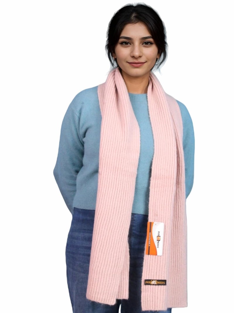 Pick Ur Needs Ultra Soft Ribbed Knit Muffler for Women Warm Winter Woolen Scarf Cozy Lightweight Neck Warmer for Casual & Outdoor Use (Pink) - Image 1