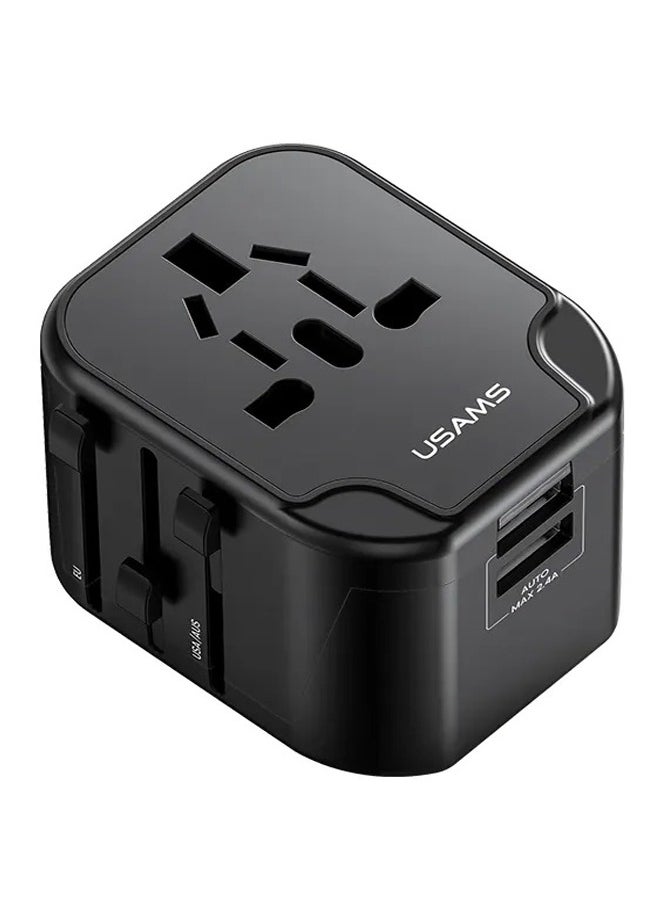 Usams Universal Travel Adapter Universal Charger International Adapter For 200 Countries Power Adapter Power Plug Wall Charger AC Power Adapter with Dual USB Charging  - Image 1
