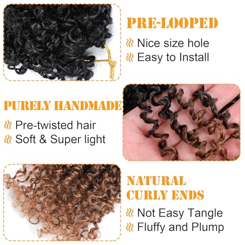 Aksice Pre-looped Yanky Twist Crochet Hair 8 Inch 8 Packs Bohemian Passion Twist Spring Mini Twist Crochet Hair for Black Women Boho Crochet Braids Synthetic (1B/4/30) - Image 3