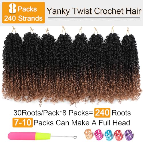 Aksice Pre-looped Yanky Twist Crochet Hair 8 Inch 8 Packs Bohemian Passion Twist Spring Mini Twist Crochet Hair for Black Women Boho Crochet Braids Synthetic (1B/4/30) - Image 4