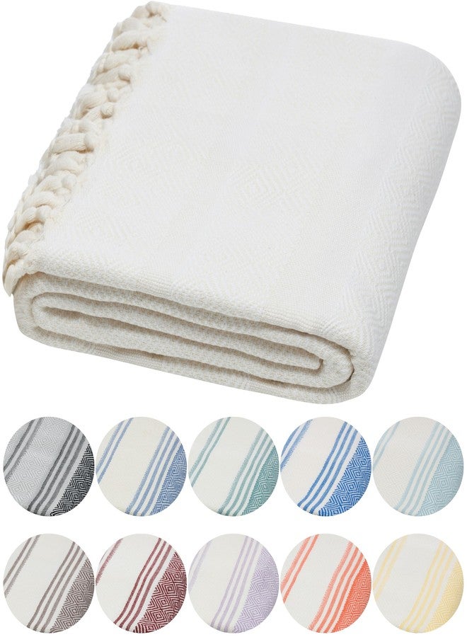 DEMMEX Organic Diamond Turkish Bath & Beach Towel - 100% Oeko-TEX Certified Cotton - Ultra-Soft, Quick-Dry, Lightweight, Compact Luxury Peshtemal Towel, Prewashed, Oversized, 71"x36", White - Image 1