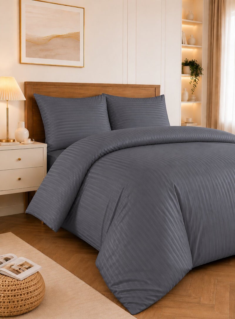 Aristocrat 3-Piece Stripe Microfiber Duvet Cover Set | Single | Includes 1 Duvet Cover (160x220cm) & 2 Pillowcases (53x75+15cm) | Ultra Soft, Breathable & Wrinkle Resistant | grey - Image 1