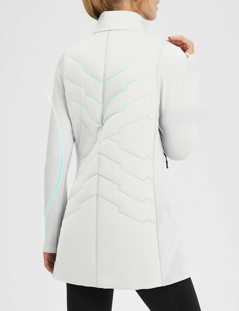 baleaf Running Vest for Women Long Puffer Fall Coat Sleeveless Jacket Outerwear Winter Warm Fleece Hybrid Lightweight Star White XL - Image 3