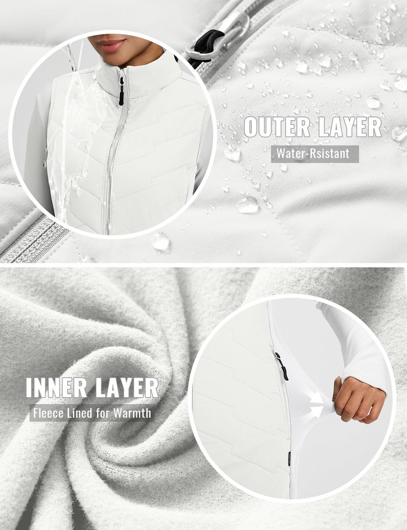 baleaf Running Vest for Women Long Puffer Fall Coat Sleeveless Jacket Outerwear Winter Warm Fleece Hybrid Lightweight Star White XL - Image 5