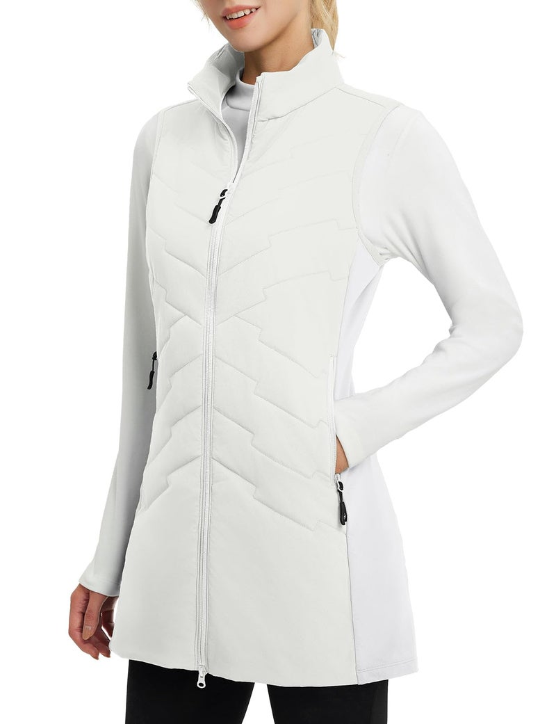 baleaf Running Vest for Women Long Puffer Fall Coat Sleeveless Jacket Outerwear Winter Warm Fleece Hybrid Lightweight Star White XL - Image 1