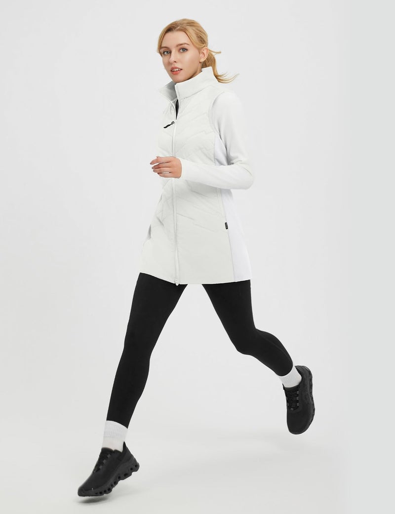 baleaf Running Vest for Women Long Puffer Fall Coat Sleeveless Jacket Outerwear Winter Warm Fleece Hybrid Lightweight Star White XL - Image 2