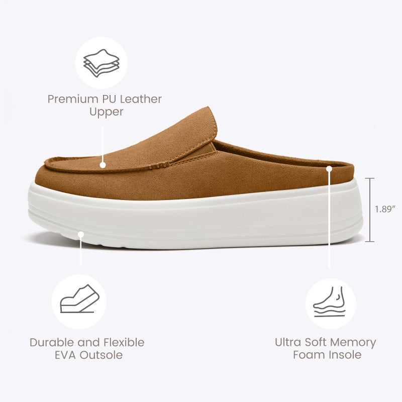 Rihero Platform Mule Shoes for Women Dressy Casual Slip On Clogs Lightweight Comfort Brown Mules for Everyday Wear Work Size 8 - Image 4