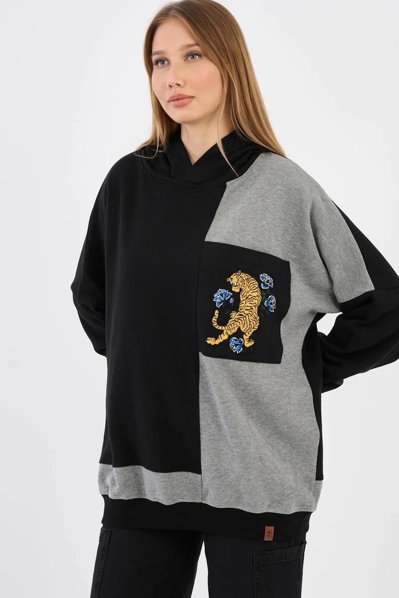 الكسندر جاردي Oversize Color Block Hoodie Sweatshirt (E20-152703)