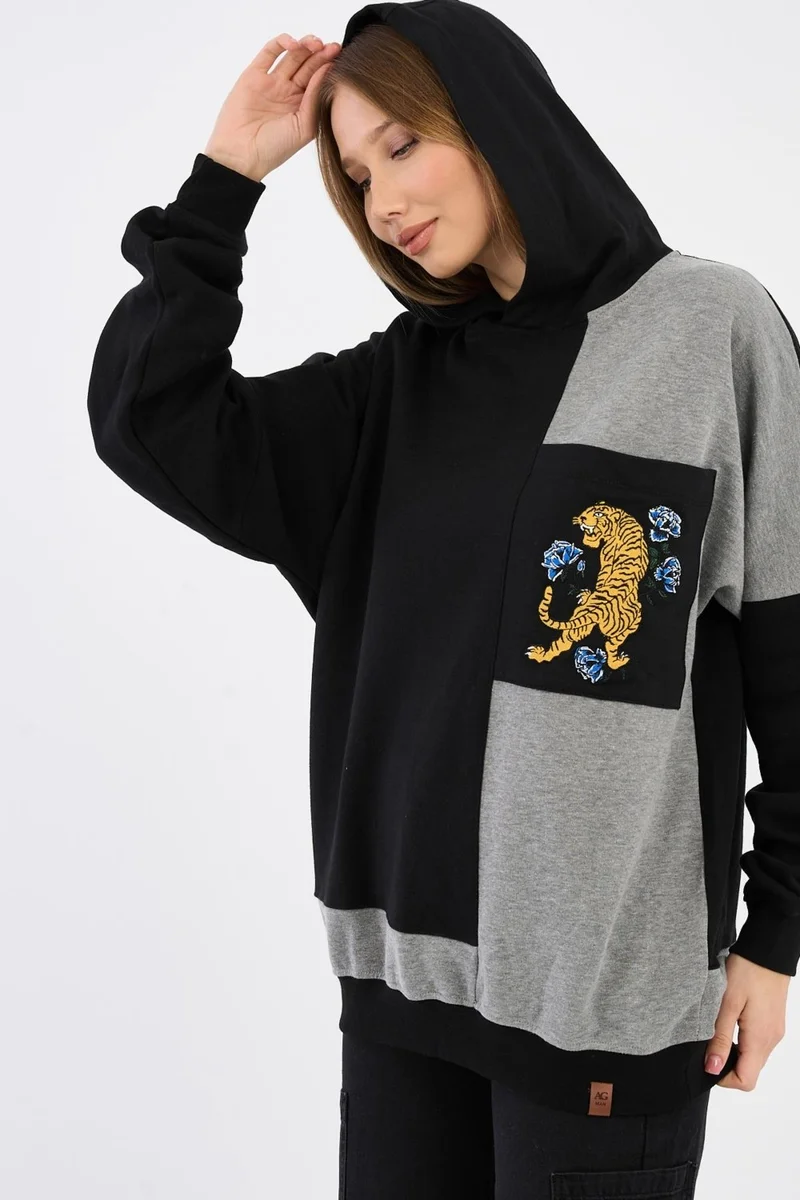 الكسندر جاردي Oversize Color Block Hoodie Sweatshirt (E20-152703)