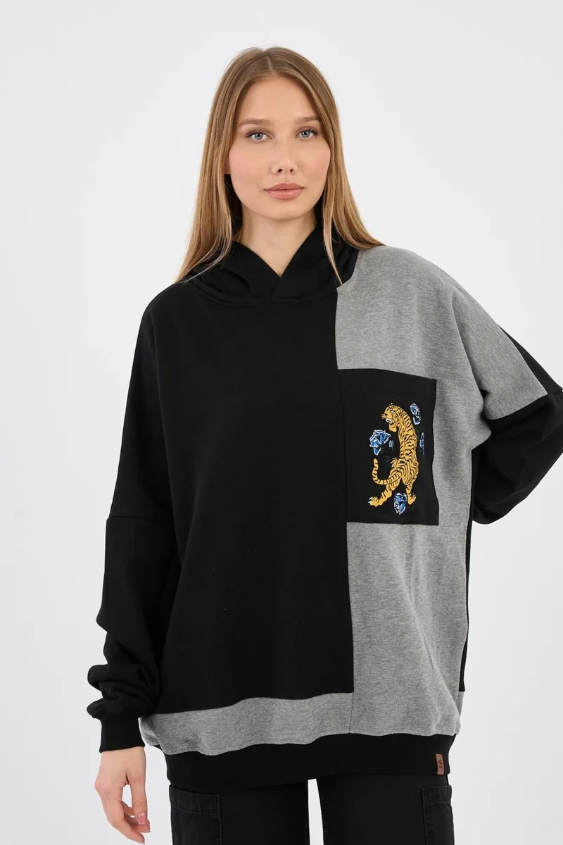 الكسندر جاردي Oversize Color Block Hoodie Sweatshirt (E20-152703)
