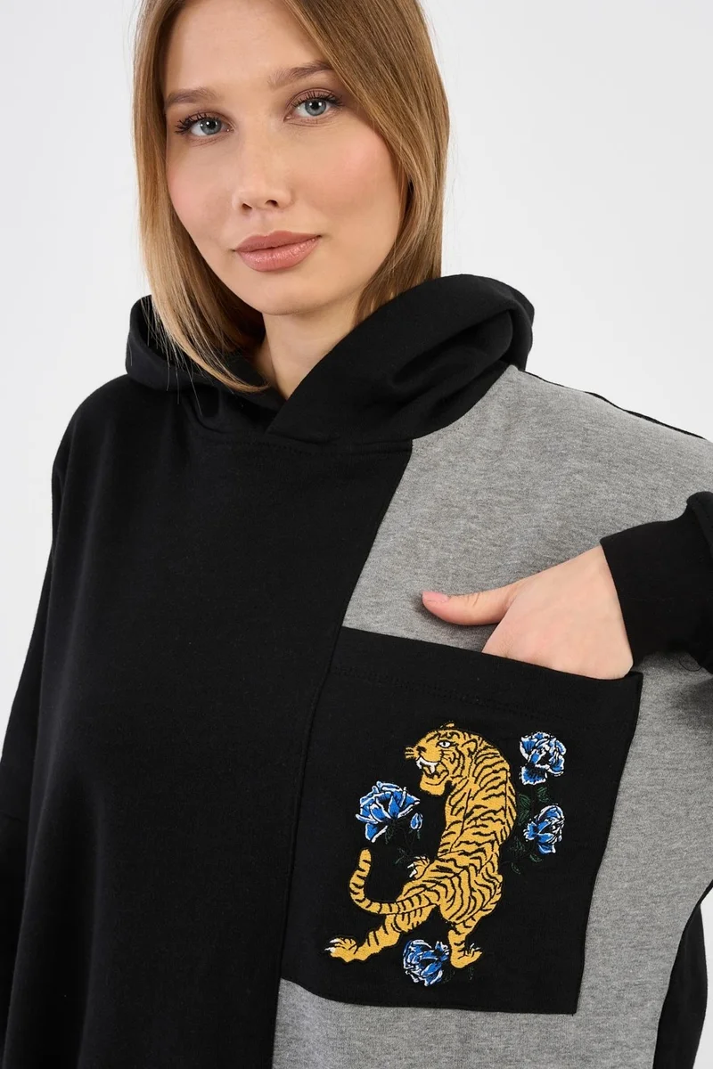 الكسندر جاردي Oversize Color Block Hoodie Sweatshirt (E20-152703)
