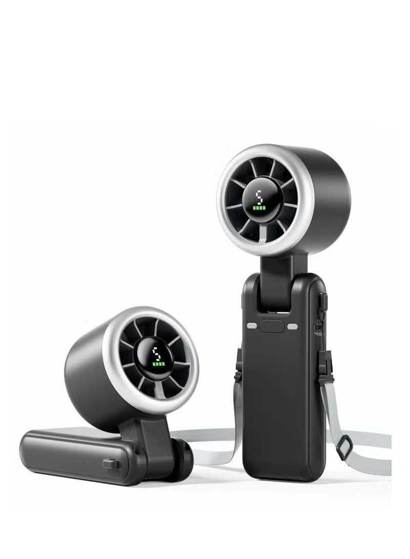 Rakzai Portable Handheld Turbo Fan, 5 Gear Wind Hand Fan, 4000mAh Battery Personal Fans Portable Rechargeable, 12 Hours Pocket Fan, 3 IN 1 Hand Held Fan, Portable Fan for Travel/Outdoor/Indoor(Black) - Image 1