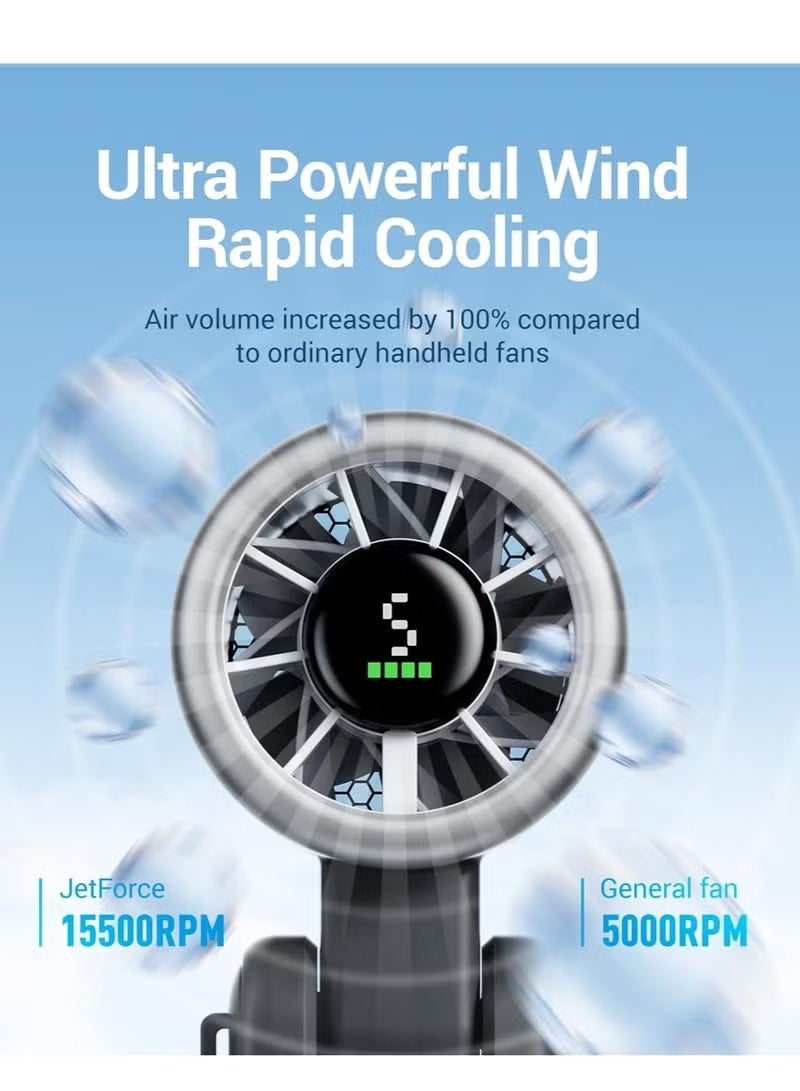Rakzai Portable Handheld Turbo Fan, 5 Gear Wind Hand Fan, 4000mAh Battery Personal Fans Portable Rechargeable, 12 Hours Pocket Fan, 3 IN 1 Hand Held Fan, Portable Fan for Travel/Outdoor/Indoor(Black) - Image 2