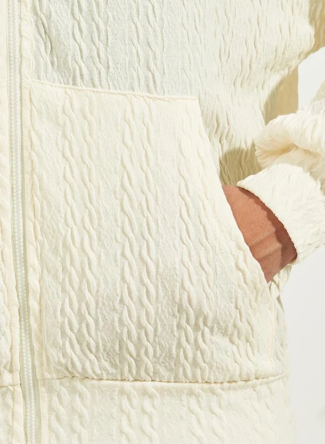 Styli Regular Fit Textured Knit Zip Through Hoodie