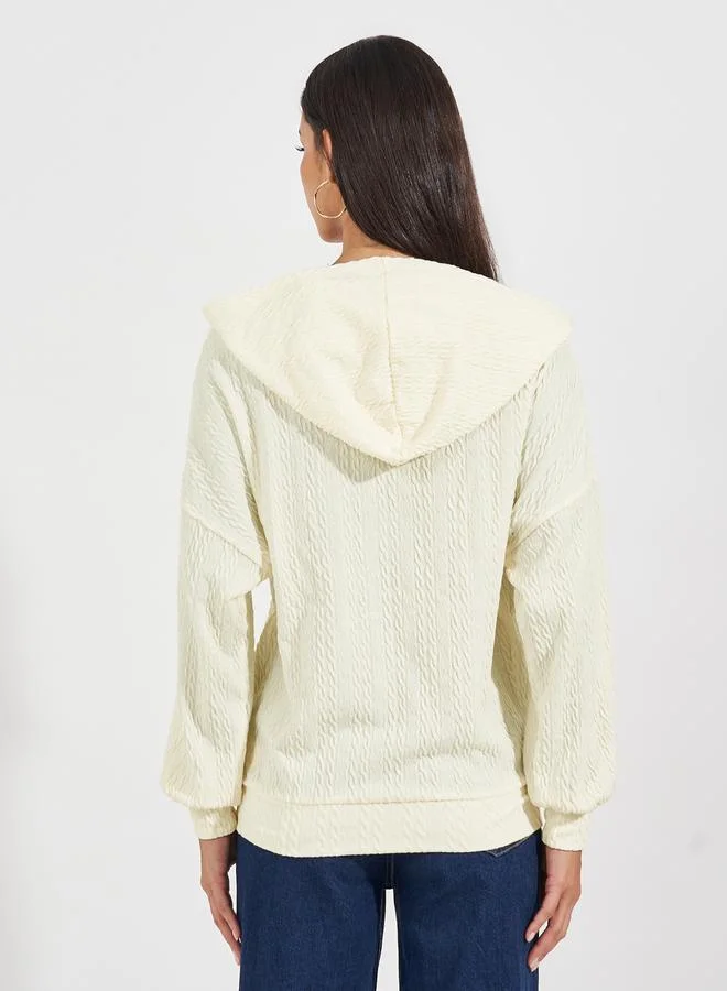 Styli Regular Fit Textured Knit Zip Through Hoodie