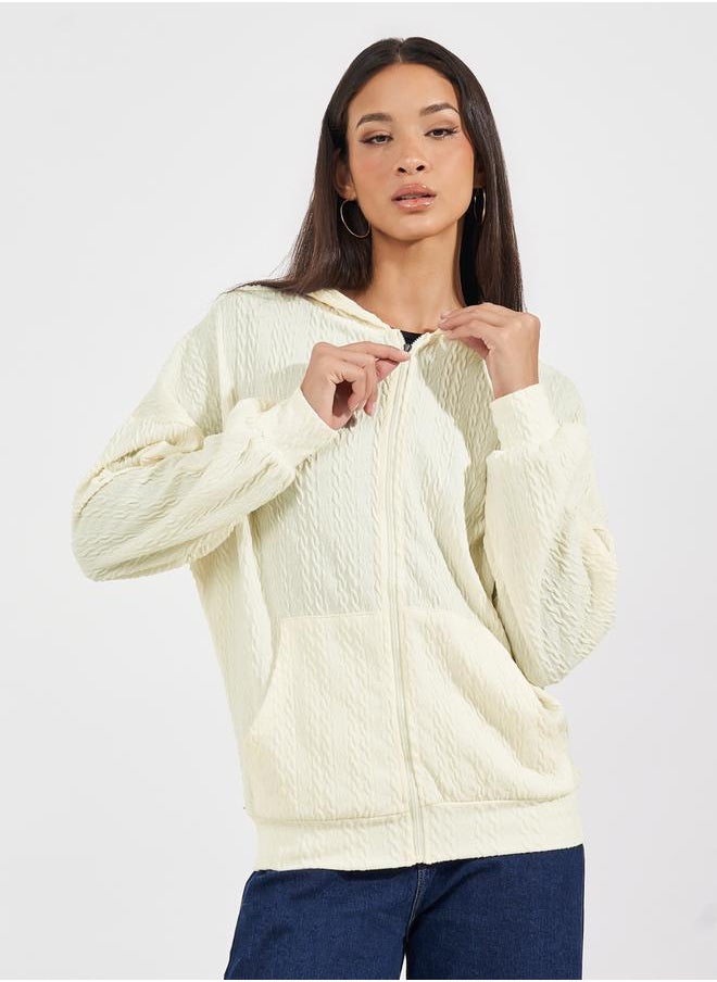 Styli - Regular Fit Textured Knit Zip Through Hoodie - Image 1