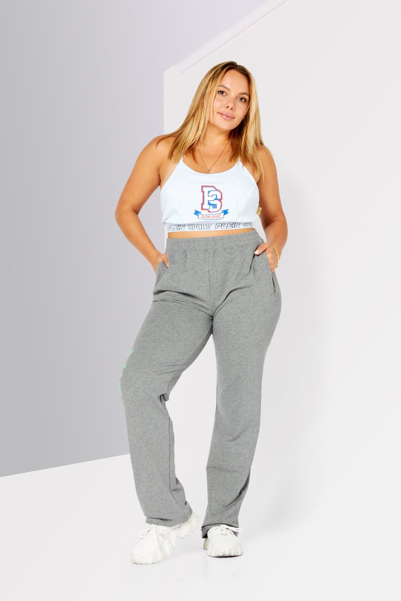 Plein Sport Women Sportswear Fit Brand Logo Training Pants, Grey Combo  - Image 2