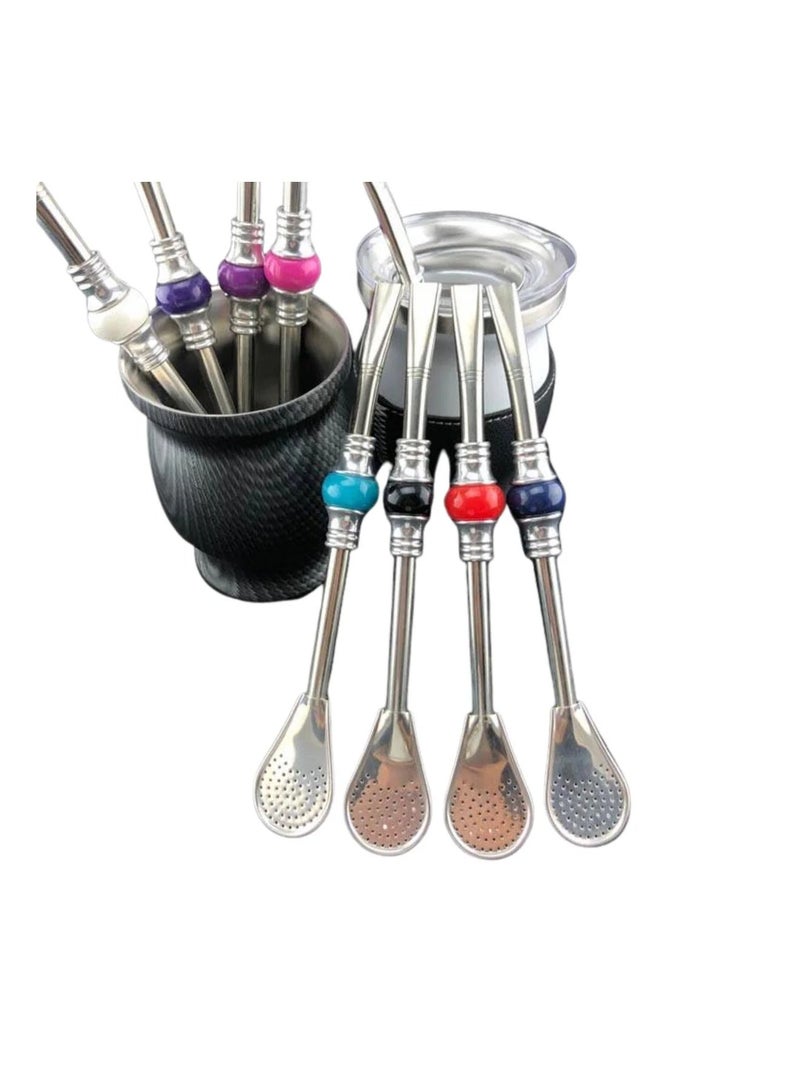Yerba Mate Bombilla Straw with Filter Spoon & Cleaning Brush, Stainless Steel, Colorful Bead - Image 3