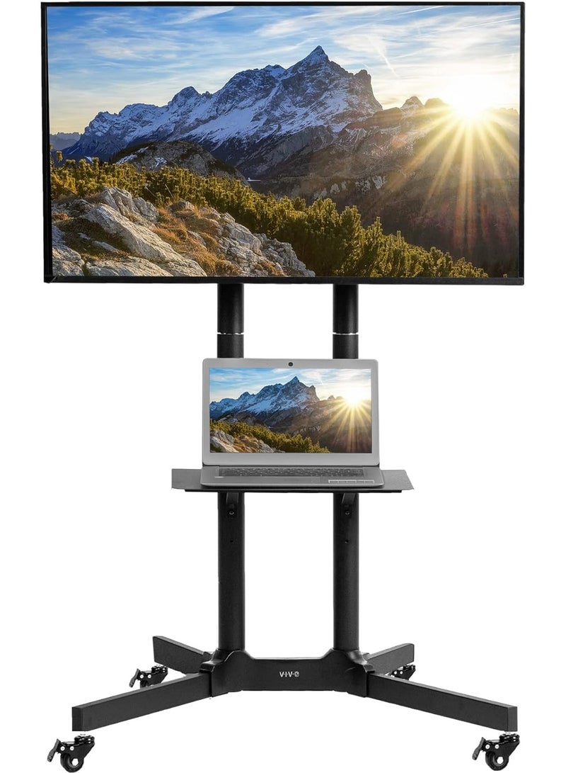 Black Rolling TV Cart for 32' to 65' LCD LED Plasma Flat Panel Screen | Mobile Stand with Wheels - Image 1