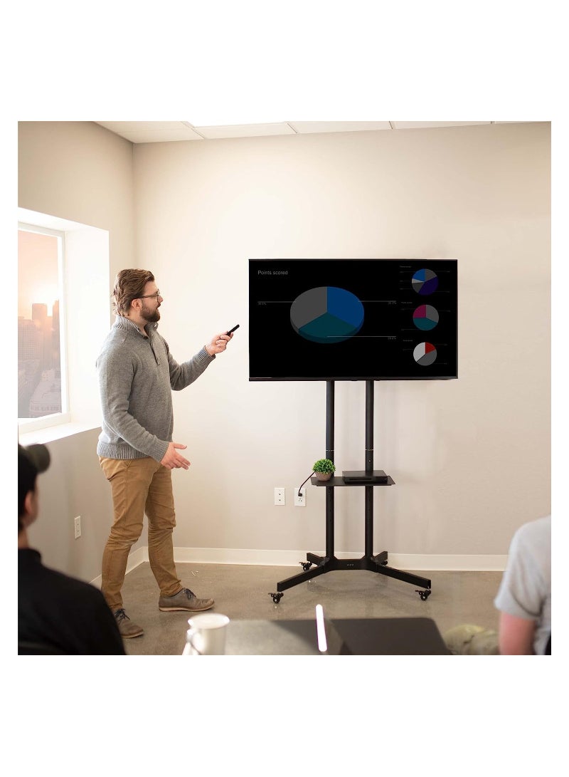 Black Rolling TV Cart for 32' to 65' LCD LED Plasma Flat Panel Screen | Mobile Stand with Wheels - Image 2