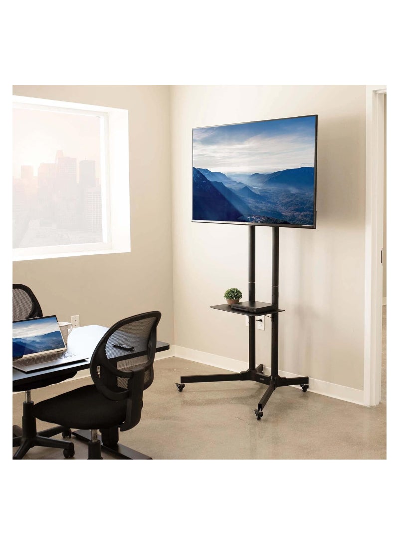 Black Rolling TV Cart for 32' to 65' LCD LED Plasma Flat Panel Screen | Mobile Stand with Wheels - Image 4