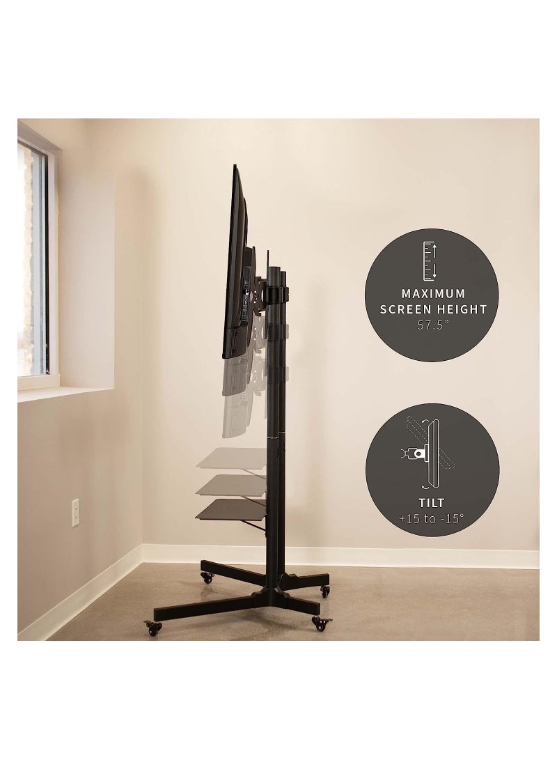 Black Rolling TV Cart for 32' to 65' LCD LED Plasma Flat Panel Screen | Mobile Stand with Wheels - Image 3