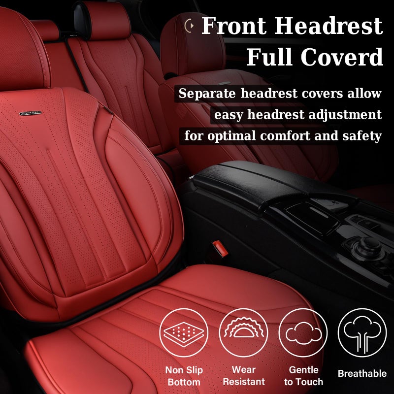 Coverado Seat Covers Full Set, Red Seat Covers for Cars, Front and Rear Seat Covers Waterproof Seat Cover, Leather Car Seat Protector, Universal Car Seat Cushion Fit for Most Sedan, SUV, Truck, Red - Image 4