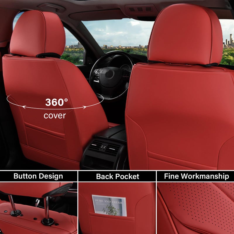 Coverado Seat Covers Full Set, Red Seat Covers for Cars, Front and Rear Seat Covers Waterproof Seat Cover, Leather Car Seat Protector, Universal Car Seat Cushion Fit for Most Sedan, SUV, Truck, Red - Image 2
