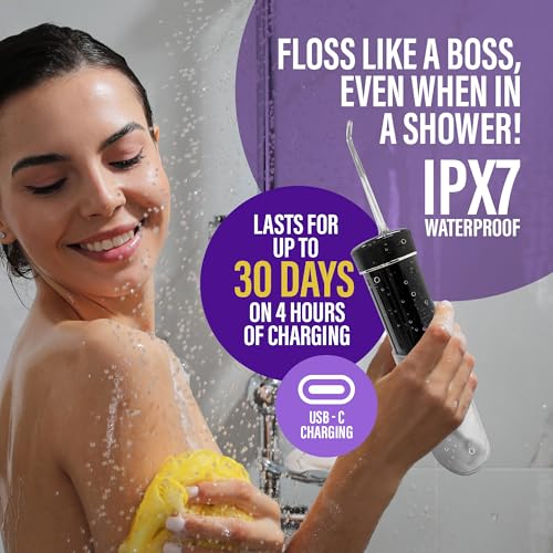 GuruNanda Compact Water Dental Flosser, Portable Travel Size Oral Irrigator Flosser with Collapsible 180 ml Tank, Smart Timer, 4 Flossing Modes, TSA-Approved - Black - Image 5