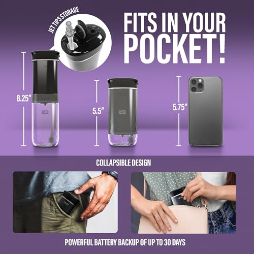 GuruNanda Compact Water Dental Flosser, Portable Travel Size Oral Irrigator Flosser with Collapsible 180 ml Tank, Smart Timer, 4 Flossing Modes, TSA-Approved - Black - Image 2