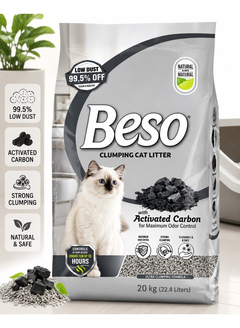 Beso Clumping Cat Litter with Activated Carbon, 20 kg – Strong Clumping, Low Dust & Maximum Odor Control - Image 1