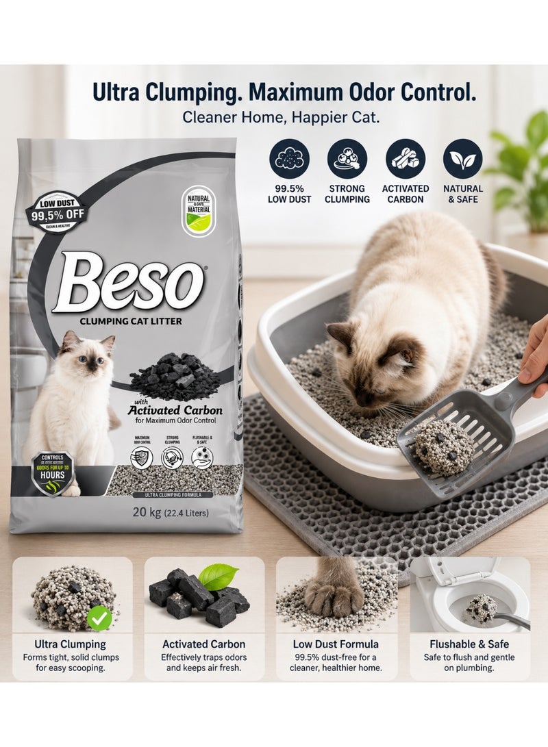 Beso Clumping Cat Litter with Activated Carbon, 20 kg – Strong Clumping, Low Dust & Maximum Odor Control - Image 2