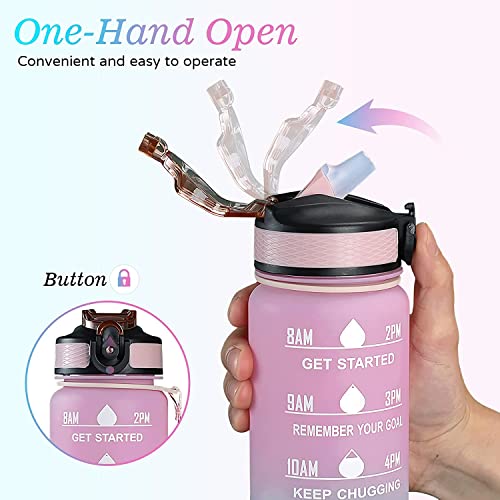 JUGTE Plastic Water Bottles 1 Litre Sipper Bottle For Adults Motivational Water Bottle Sipper With Straw & Time For Gym Office School Home Water Bottle For Kids (Pink) - Image 3