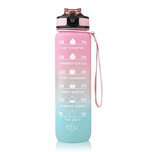 JUGTE Plastic Water Bottles 1 Litre Sipper Bottle For Adults Motivational Water Bottle Sipper With Straw & Time For Gym Office School Home Water Bottle For Kids (Pink) - Image 1