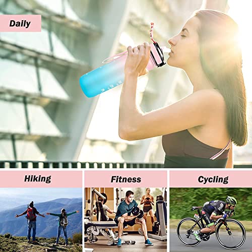 JUGTE Plastic Water Bottles 1 Litre Sipper Bottle For Adults Motivational Water Bottle Sipper With Straw & Time For Gym Office School Home Water Bottle For Kids (Pink) - Image 5