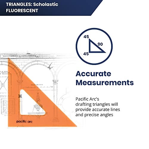 Pacific Arc's Scholastic Triangle - 8 inch - Fluorescent - 45/90 Angle - Polystyrene - Inking Edge - Technical Drawing Tools, Drafting, Architect and Engineering. - Image 2